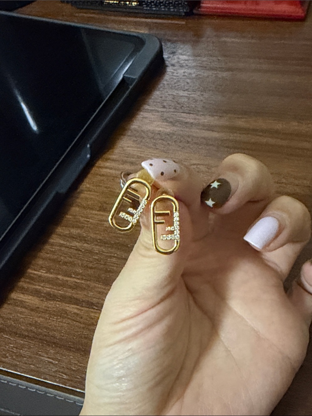 Gold Tone Women's Clip-On Earrings with Crystal Accents - Picture 6 of 6